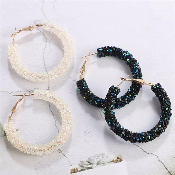 NEW!๐๐GLITTERING RESIN!๐คBLACK๐คDRUZY HOOPS!๐๐ - Picture 6 of 8